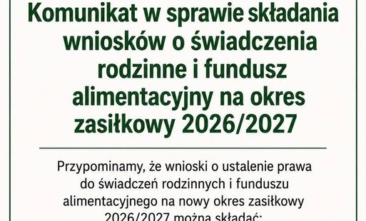 Zdjęcie do NOWY OKRES ZASIŁKOWY 2026/2027 - WNIOSKI ELEKTRONICZNE OD 01.07.26